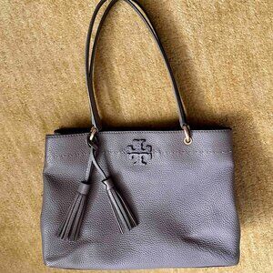 Beautiful grey Tory Burch Mcgraw Triple Compartment Leather satchel